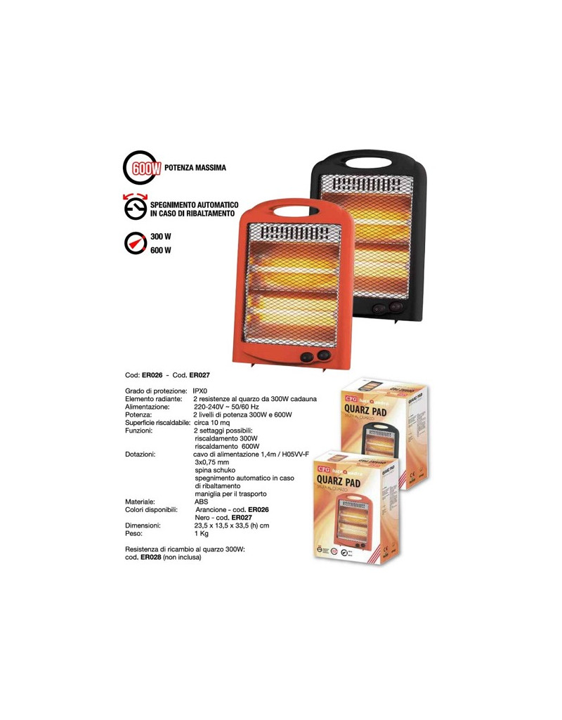 CFG CFG STUFA AL QUARZO NERA QUARZ PAD 300/600W 